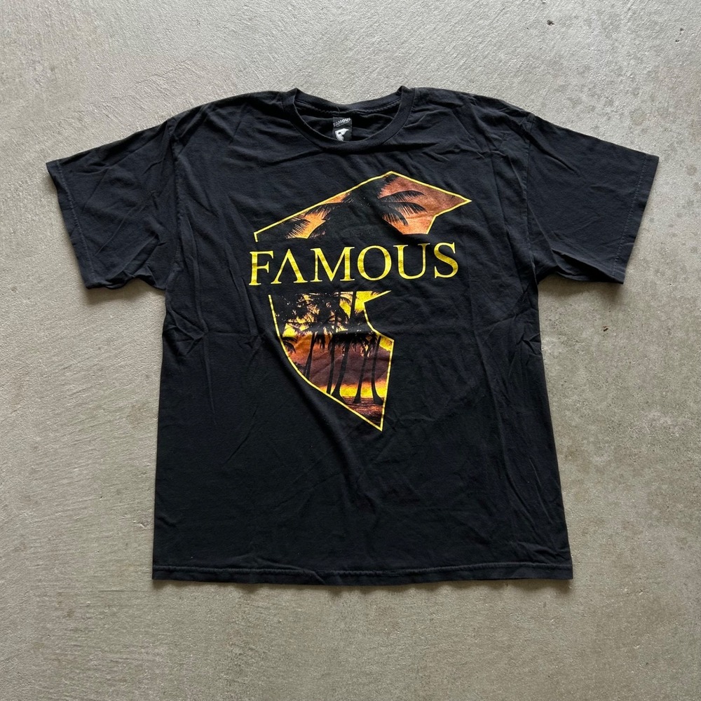 Famous Stars And Straps Shirt Size XL Black Palm Tree Sunset Logo Skate Graphic